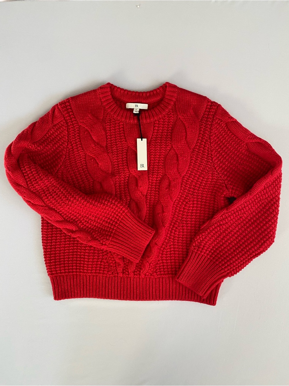 NWT Banana Republic Red Cable Knit Crewneck Sweater Large
